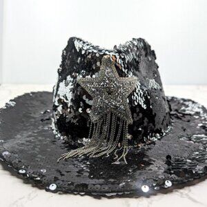 Nasty Gal Black Sequin Star Fringe Fedora